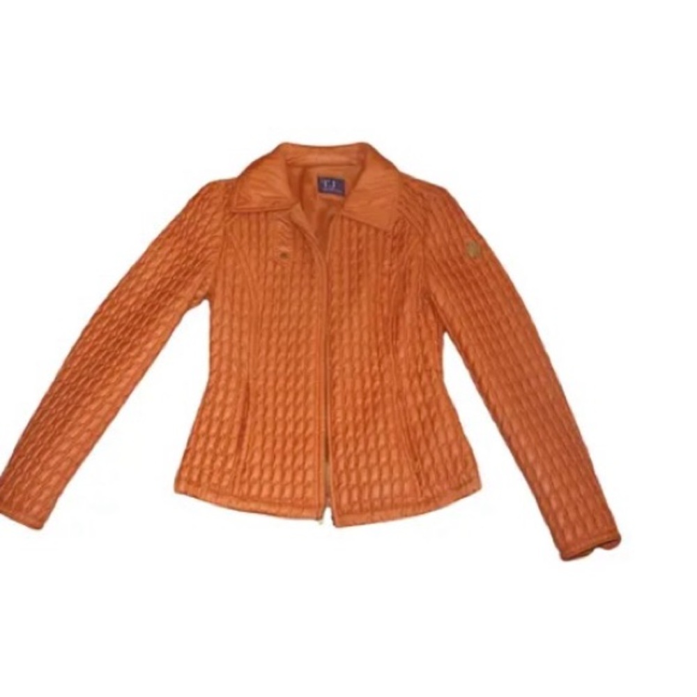 Orange Puffer Jacket with Quilted Pattern and Zip Closure